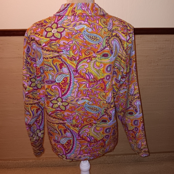 Coldwater Creek~Colorful Pink & Orange  Floral Paisley Sequin Beaded Jacket - Picture 3 of 15